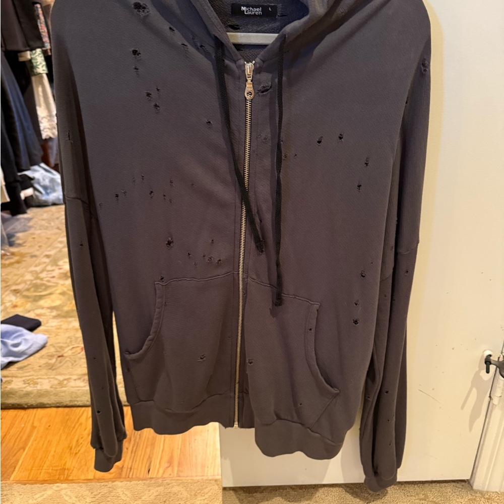 Michael Lauren Charcoal Distressed Hoodie
